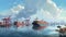 Panorama of the harbor with container ships. Generative AI