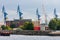 Panorama harbor cranes in Hamburg