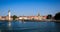 Panorama of the harbor entrance in Lindau at Lake Constance in Bavaria, Germany