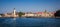 Panorama of the harbor entrance in Lindau at Lake Constance in Bavaria, Germany