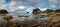 Panorama of Haukland beach on Lofoten islands in Norway