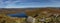 Panorama with heart shaped lake, Lough Ouler and a peatbog with hiking trail on other side, Wicklow, Ireland