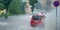 Panorama heavy rain on a roadway storm