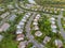 Panorama from the height of a american small town in countryside of view at sunset the roofs