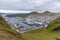 Panorama of Heimaey island with Eldfell and Helgafell volcanos, Iceland