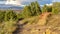 Panorama Hiking trail on a mountain slope with boardwalk