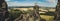 Panorama of the hills and fields from the ruins of Trosky Castle, built on volcanic rock