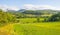 Panorama of hills, shore and surroundings of a lake in a national park in Ireland