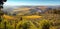 Panorama of the hills of Tuscany at sunset.