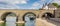 Panorama of the historic Balduinbrucke bridge over the river Mosel in Koblenz