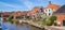 Panorama of the historic houses at the river in Winsum