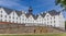 Panorama of the historic white castle on the hilltop in Plon