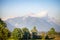 Panorama of the Hochstuhl mount, also called Veliki Stol vrh, between Slovenia and Austria, during a sunset, summit above clouds.