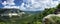 Panorama, horizontal view of Crimean green mountains with rocky