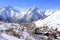 Panorama of the Hotels and Hils, Les Deux Alpes, France, French