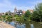 Panorama of houses and a canal in hisotric city Edam, Netherlands