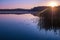 Panorama on huge lake or river with reflexion in morning with beautiful awesome pink sunrise