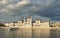 Panorama of the Hungarian Parliament building on the bank of the Danube in Budapest, Hungary