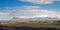 Panorama image of Benbulben flattop mountain in county Sligo, Ireland, Winter season, top covered with white snow, View from