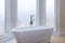 Panorama interior and bath modern bathroom after renovation with luxury wash basin