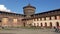 Panorama of the interior courtyard of the Sforza castle. Milan, Italy