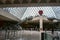 Panorama of the interior of the Pyramide du Louvre Pyramid with the waiting lines for tickets