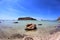 Panorama of an island balos with water on a sunny day