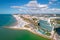 Panorama of Island. City Clearwater Beach FL. Summer vacations in Florida. Beautiful View on Hotels and Resorts.