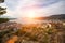 Panorama of the island of Poros at sunset