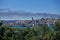 Panorama of Istanbul from above. In the foreground are tree branches