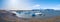 Panorama of Jokulsarlon glacier and icebergs floating in the lagoon