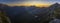 Panorama of the Julian Alps at sunset from the Mangart peak,