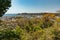 Panorama of Kamakura city. Japanese landscape. View of Mount Fuji. View from the park to Kamakura