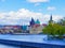 Panorama. Karlov or Charles bridge in Prague, copy space for text,