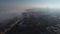 Panorama of Kiev in the fog at dawn, Ukraine, 4k video, drone footage