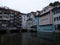 Panorama of Klein Venedig Little Venice in Rossneckarkanal river canal in Esslingen am Neckar Baden-Wurttemberg Germany