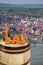 Panorama of Krems town with apricots drinks on barrel against Danube river in Wachau valley, Lower Austria, Austria