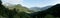 Panorama with Krn mountain from Stari grad above Kobarid in Julian Alps in Slovenia