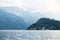 Panorama of Lake Como with Alps. Bellagio City Skyline