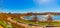 Panorama lake and fountain of the Heartland of America Park Omaha Nebraska USA.