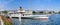 Panorama of Lake Geneva with the vintage white pleasure steamer Savoie