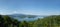 Panorama of Lake Izvorul Muntelui and Ceahlau mountain. Carpathians, Romania