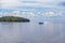 Panorama of Lake Ladoga and the island of Valaam. Movement of a