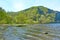 Panorama of Lake Lough Tay or The Guinness Lake. County Wicklow, Wicklow Mountains National Park, Ireland.