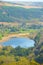 Panorama of Lake Lough Tay or The Guinness Lake. County Wicklow, Wicklow Mountains National Park, Ireland.