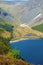 Panorama of Lake Lough Tay or The Guinness Lake. County Wicklow, Wicklow Mountains National Park, Ireland.