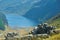 Panorama of Lake Lough Tay or The Guinness Lake. County Wicklow, Wicklow Mountains National Park, Ireland.