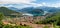 Panorama of lake Lugano and Lavena Ponte Tresa town, Italy