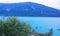 panorama of the lake of Santa Croce seen from the village of Alpago beautiful areas surrounded by mountains at an hour from the