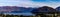 Panorama Lake Wanaka with backdrop of the Southern Alps , in Wanaka, Otago, South Island, New Zealand